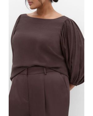 City Chic Immy Puff Sleeve Top - Brown