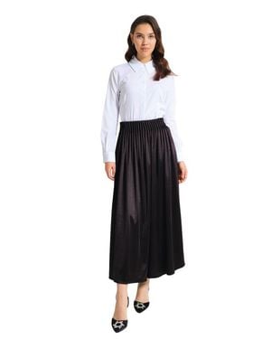 Mizalle Waisted Pleated Midi Skirt - White