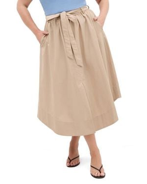 City Chic Ally Midi A-Line Skirt - Natural