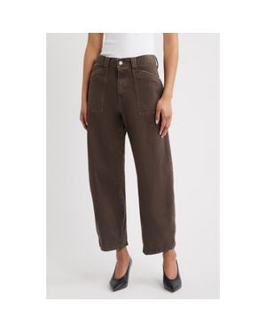 Moussy Pomonok High Waist Stretch Cotton Twill Ankle Pants - Brown