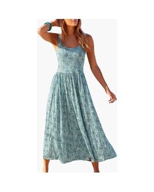 Lascana Printed Scoop Neck Dress - Blue