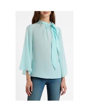 Santorelli Lena Tie Neck Blouse - Blue
