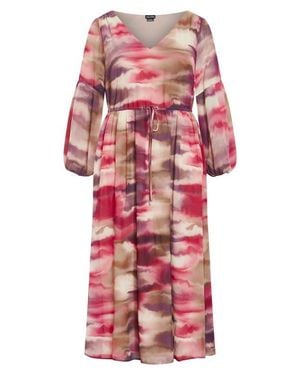 City Chic Romance Printed Long Sleeve Maxi Dress - Red