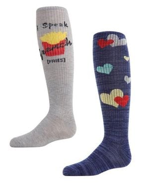 Memoi 2 Pair Pack I Speak French Fries Knee High Socks - Blue