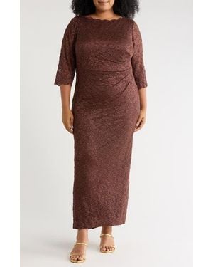 Jessica Howard Side Tuck Lace Sheath Gown - Red