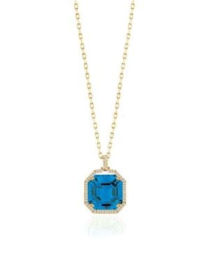 Goshwara Gossip Asscher Cut Stone & Pavé Diamond Pendant Necklace - Blue