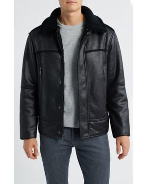 UGG Thayden Luxefluff Faux Leather Jacket With Faux Shearling Collar - Black