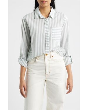 Beach Lunch Lounge Campbell Directional Stripe Long Sleeve Cotton Blend Button-Up Shirt - Gray