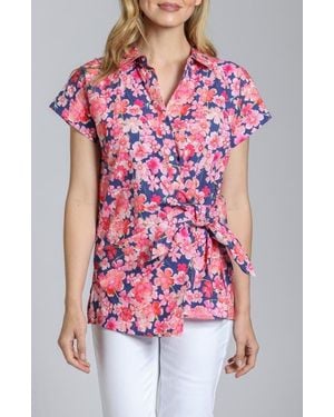 Apny Floral Side Tie Cotton Button-Up Shirt - Red