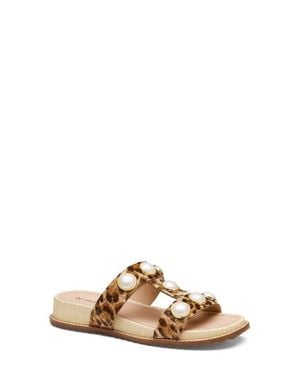 Johnston & Murphy Chandler Embellished Genuine Calf Hair Wedge Slide Sandal - Brown