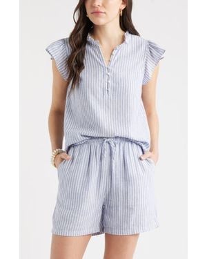 Caslon Flutter Sleeve Popover Top - Blue