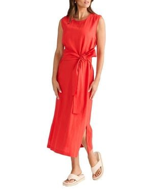 Brave+True Turning Point Tie Waist Midi Dress - Red