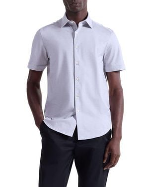 Bugatchi Miles Ooohcotton Space Dye Short Sleeve Button-Up Shirt - White