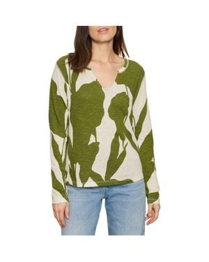 Sanctuary Print Split Neck Knit Top - Green