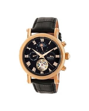Heritor Winston Semi-Skeleton Leather-Band Watch - Multicolor