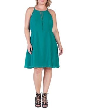 Standards & Practices Lace Keyhole Fit & Flare Dress - Blue