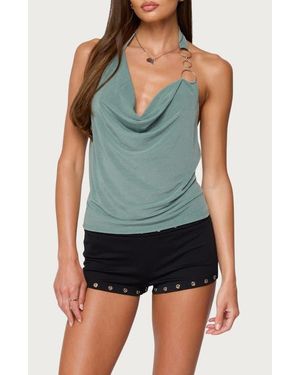 Edikted Rhia Ring Cowl Neck Halter Top - Blue