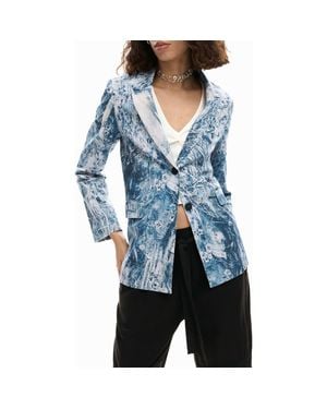 Desigual Floral Mixed Print Stretch Cotton Jacket - Blue
