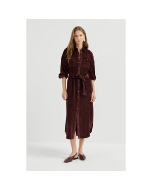 Brunello Cucinelli Fluid Corduroy Shirt Dress - Red