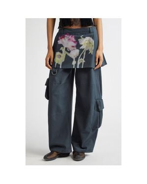 Collina Strada Lawn Plaid Skirt Overlay Cargo Pants - Blue