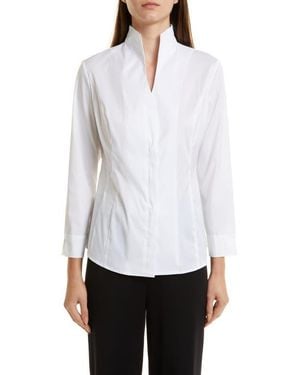 Misook Split Neck Poplin Blouse - White