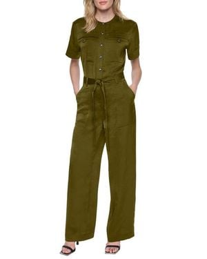 DKNY Tie Waist Satin Utility Jumpsuit - Green