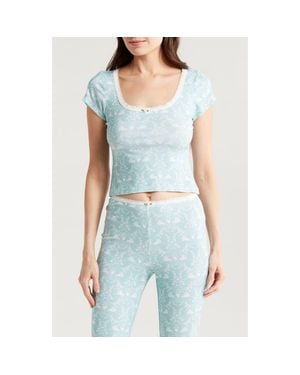 Kilo Brava Lace Trim Stretch Modal Crop Top - Blue