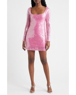 Jump Apparel Sequin Open Back Long Sleeve Cocktail Minidress - Pink