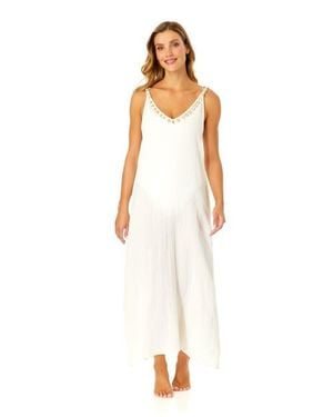 Anne Cole V Neck Braided Shell Strap Cover Up - White
