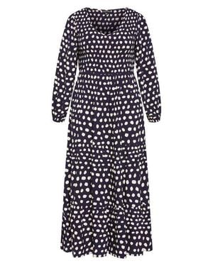 City Chic Adley Printed Smocked Bodice Long Sleeve Maxi Dress - White