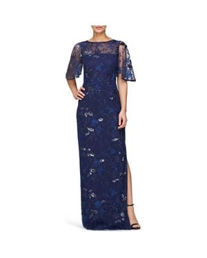 JS Collections Daphne Embroidered Sequin Column Gown - Blue