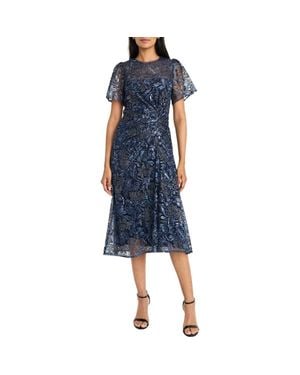 Maggy London Shirred Side Flutter Sleeve Midi Dress - Blue