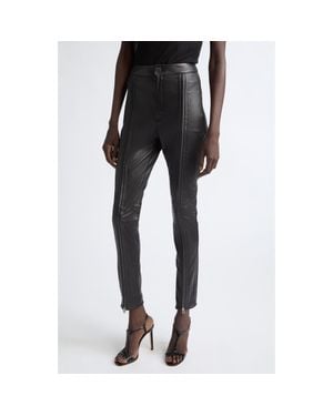 Tom Ford Zip Front Lambskin Leather Skinny Pants - Gray