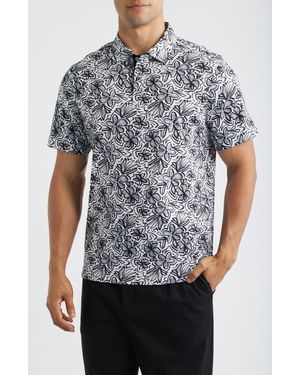 Bugatchi Hendrix Digital Abstract Print Cotton Polo - Gray