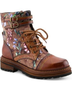 Spring Step All The Way Floral Lace-Up Bootie - Brown