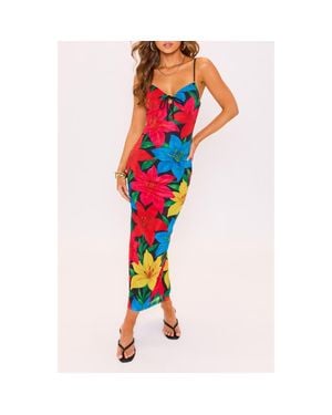 Vici Collection Radiant Floral Body-Con Midi Dress - Red