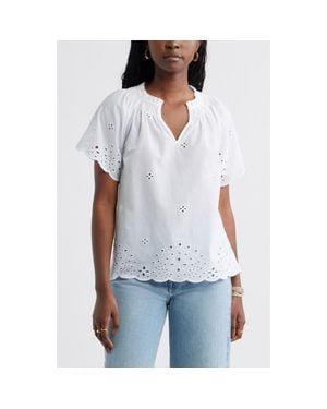 Caslon Eyelet Ruffle Trim Cotton Top - White