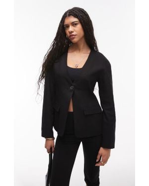 TOPSHOP Linen Blend Blazer - Black