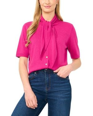 Cece Tie Neck Short Sleeve Cardigan - Pink