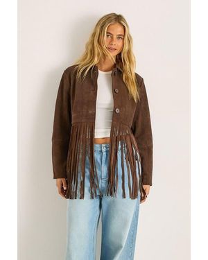 Nasty Gal Real Suede Fringe Jacket - Blue