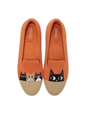 VIVAIA Audrey Round-Toe Embroidered Loafers - Orange