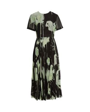 Jason Wu Watercolor Floral Pleated Chiffon A-Line Dress - Black