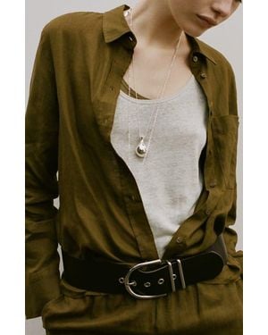 Mango Linen Button-Up Shirt - Green