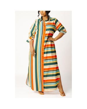 Buxom Couture Long Sleeve Button-Up Maxi Shirtdress - Multicolor