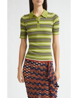 Zankov Janis Stripe Wool Rib Polo - Green