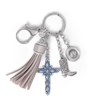 Jessica Simpson Western Cross & Tassel Charm Keychain - Blue