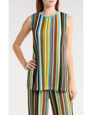 STAUD Valley Stripe Open Stitch Knit Top - Blue
