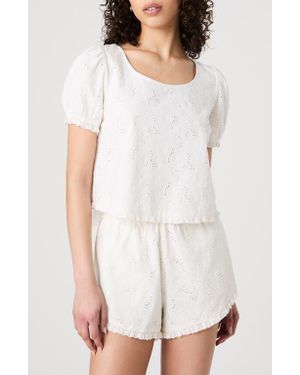 French Connection Eyelet Puff Sleeve Cotton Top - White