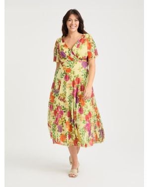Scarlett & Jo Victoria Floral Angel Sleeve Midi Dress - White