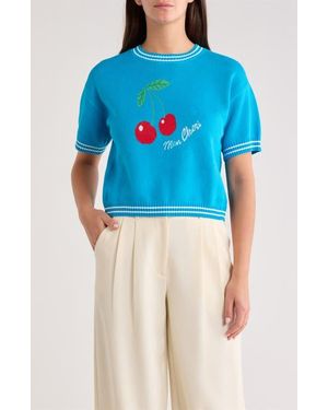 Sugarlips Brissy Cherry Short Sleeve Sweater - Blue